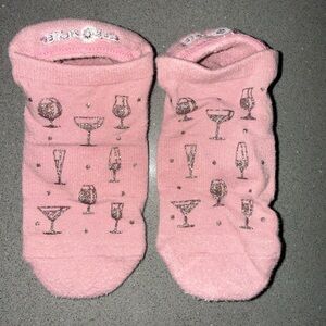 Club Pilates Tavi Pink Grip Socks with Sparkly Cocktail Glass Design